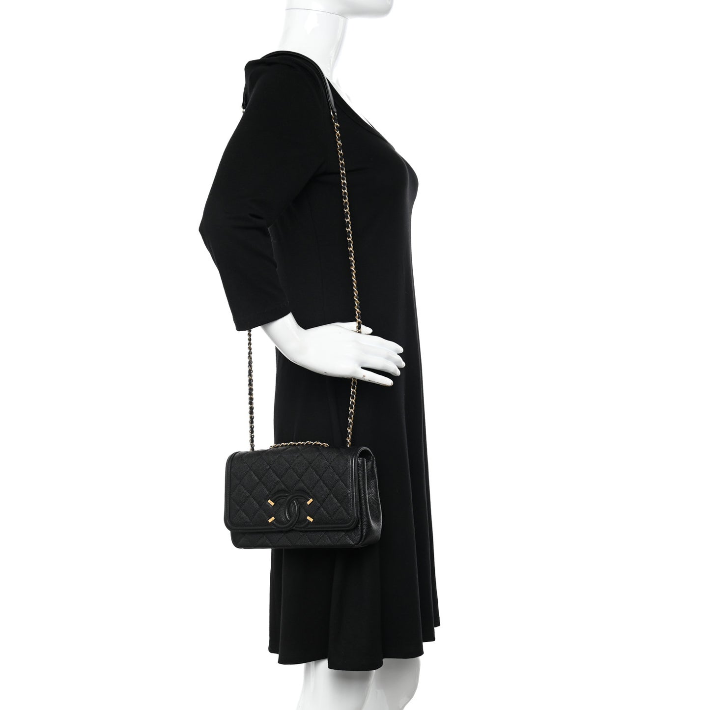 Caviar Quilted Small CC Filigree Flap Black