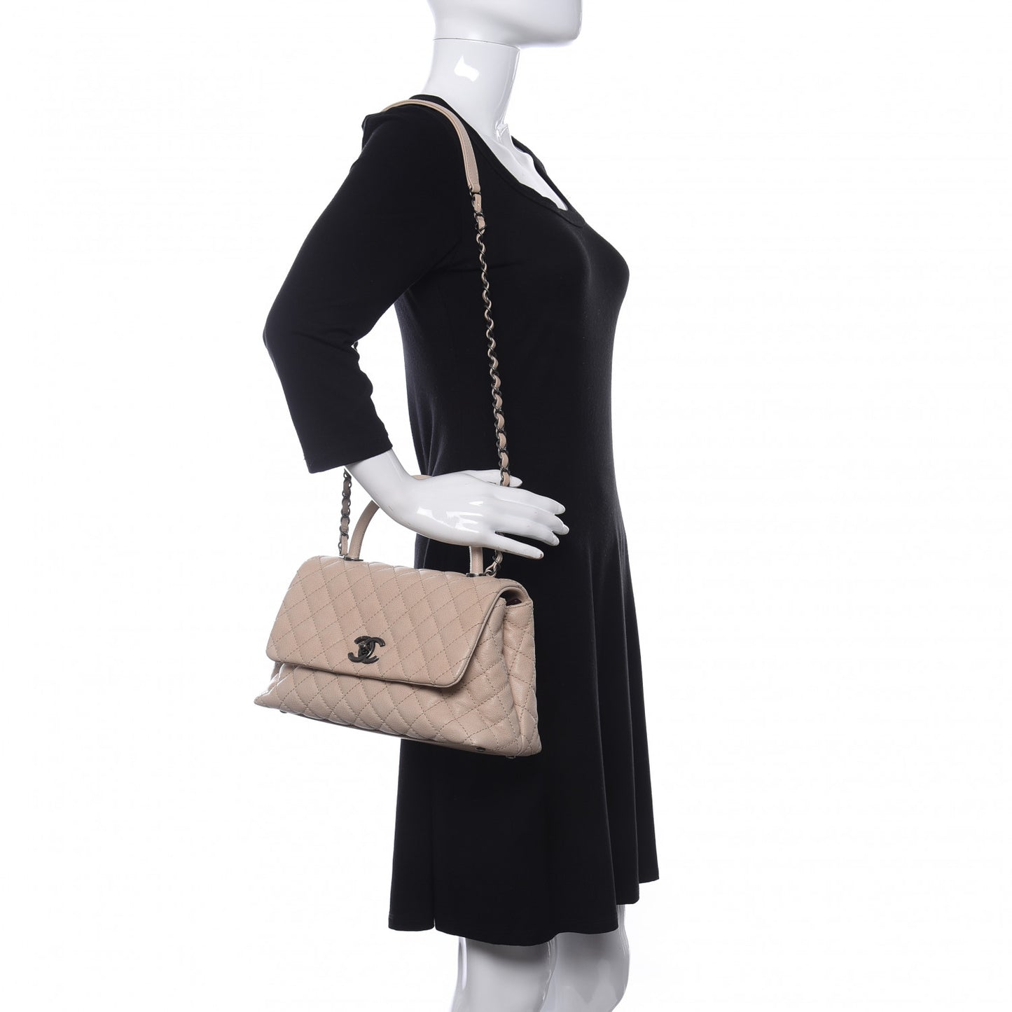 Caviar Quilted Small Coco Handle Flap Light Beige