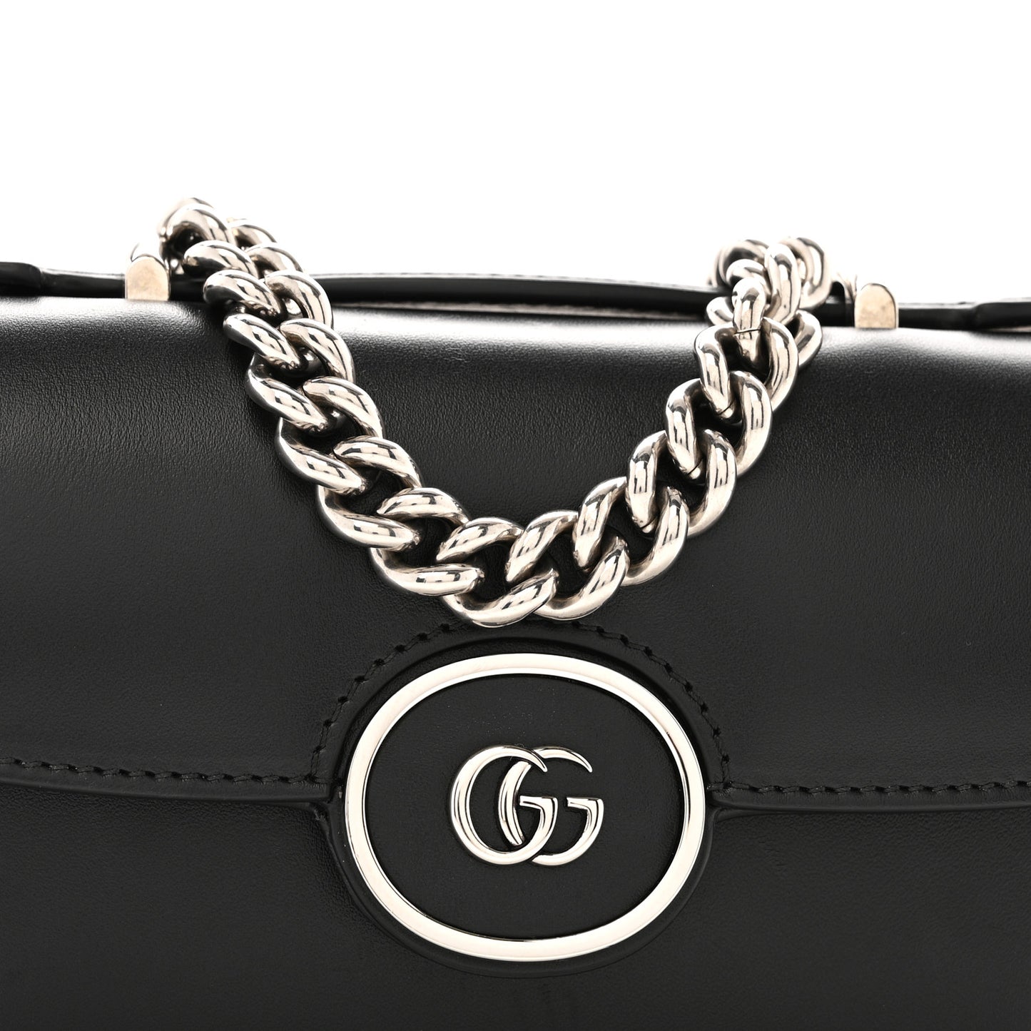 Senna Calfskin Petite GG Top Handle Shoulder Bag Black