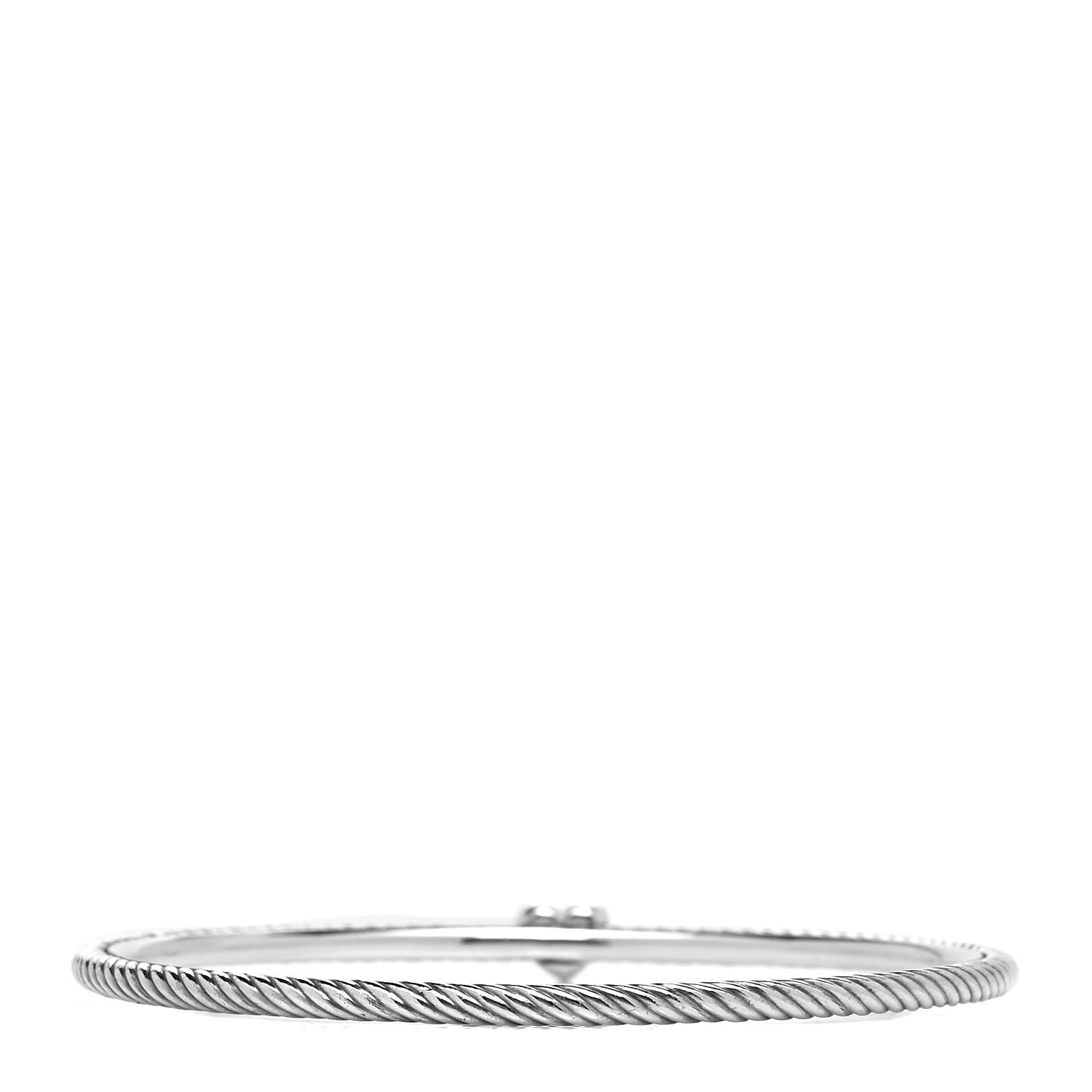 David Yurman Sterling Silver Diamond 3mm Heart Cable Bangle 3 of 5