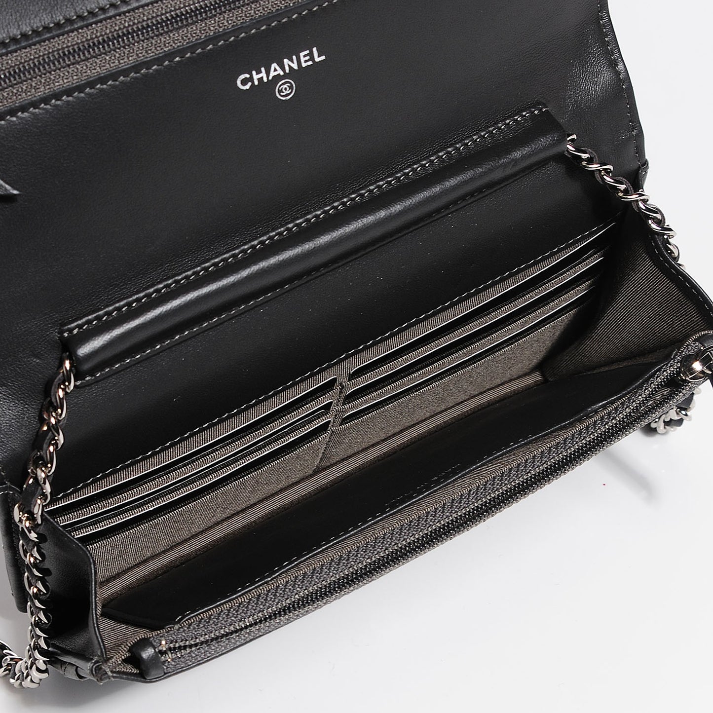 Lambskin Quilted Wallet On Chain WOC Dark Grey