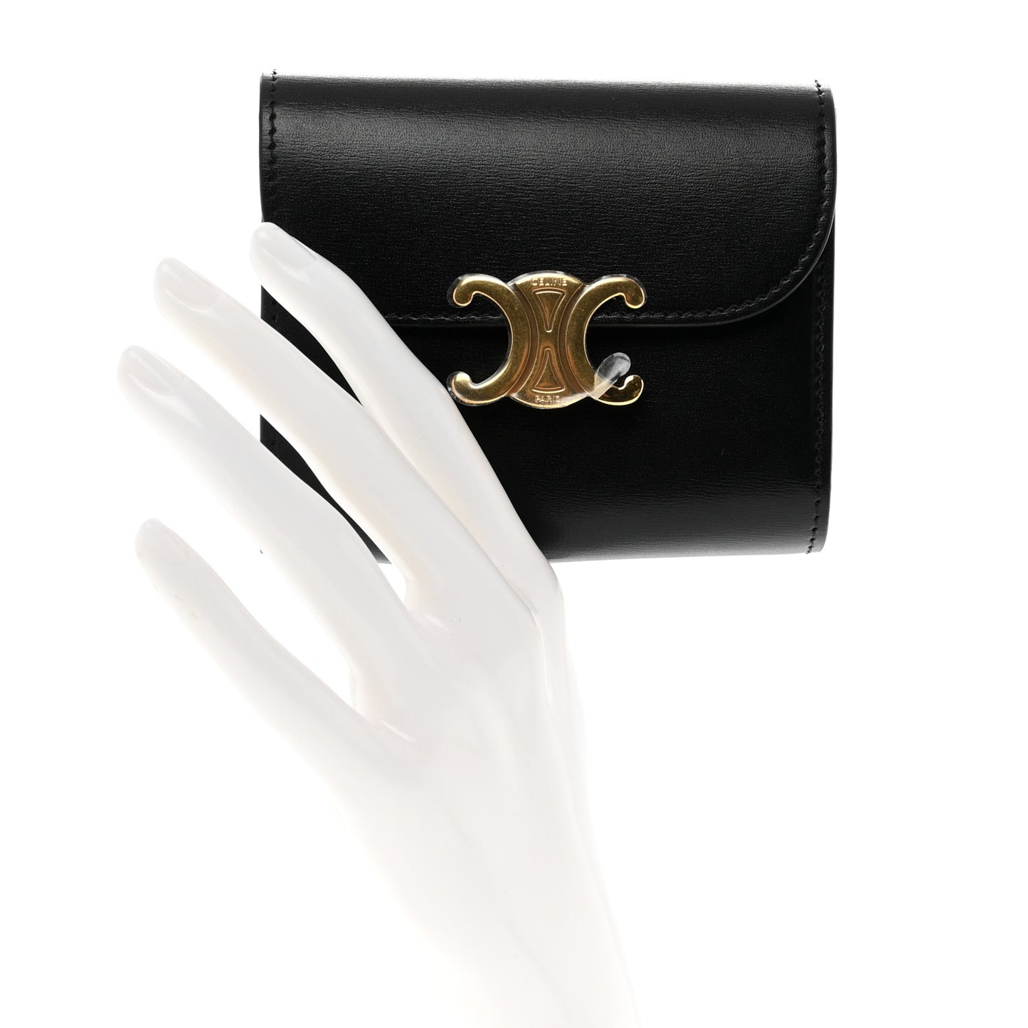 Shiny Calfskin Small Triomphe Wallet Black
