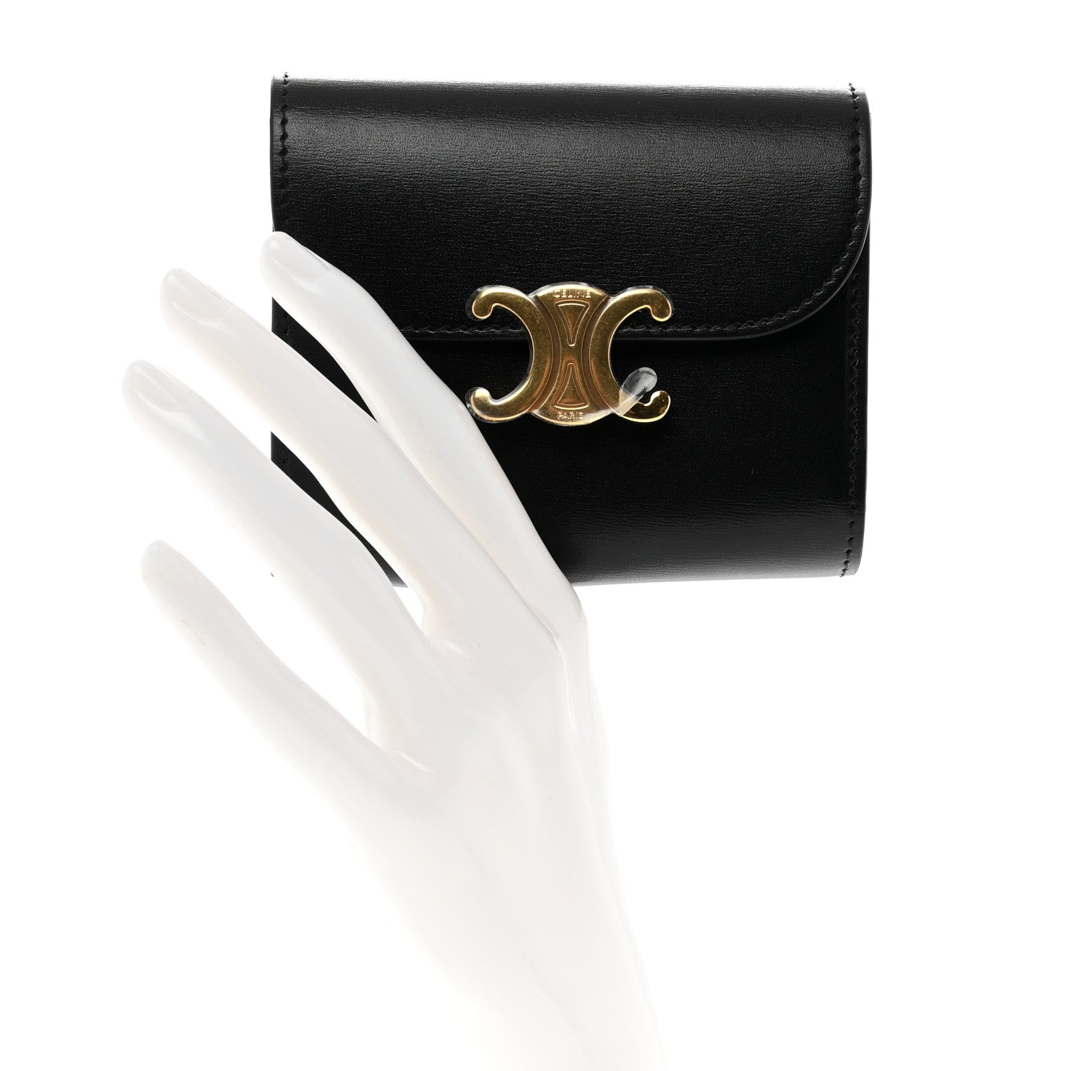 Celine Shiny Calfskin Small Triomphe Wallet Black 2 of 8
