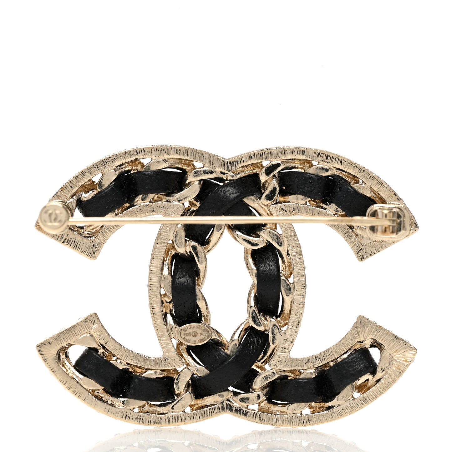 Lambskin Crystal CC Chain Brooch Black Gold