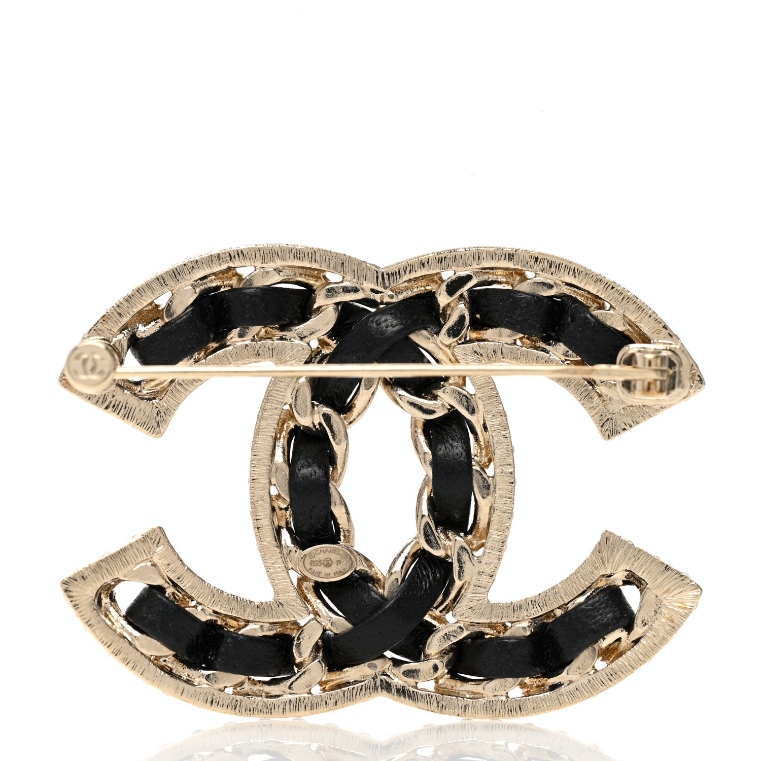 Chanel Lambskin Crystal CC Chain Brooch Black Gold 3 of 4