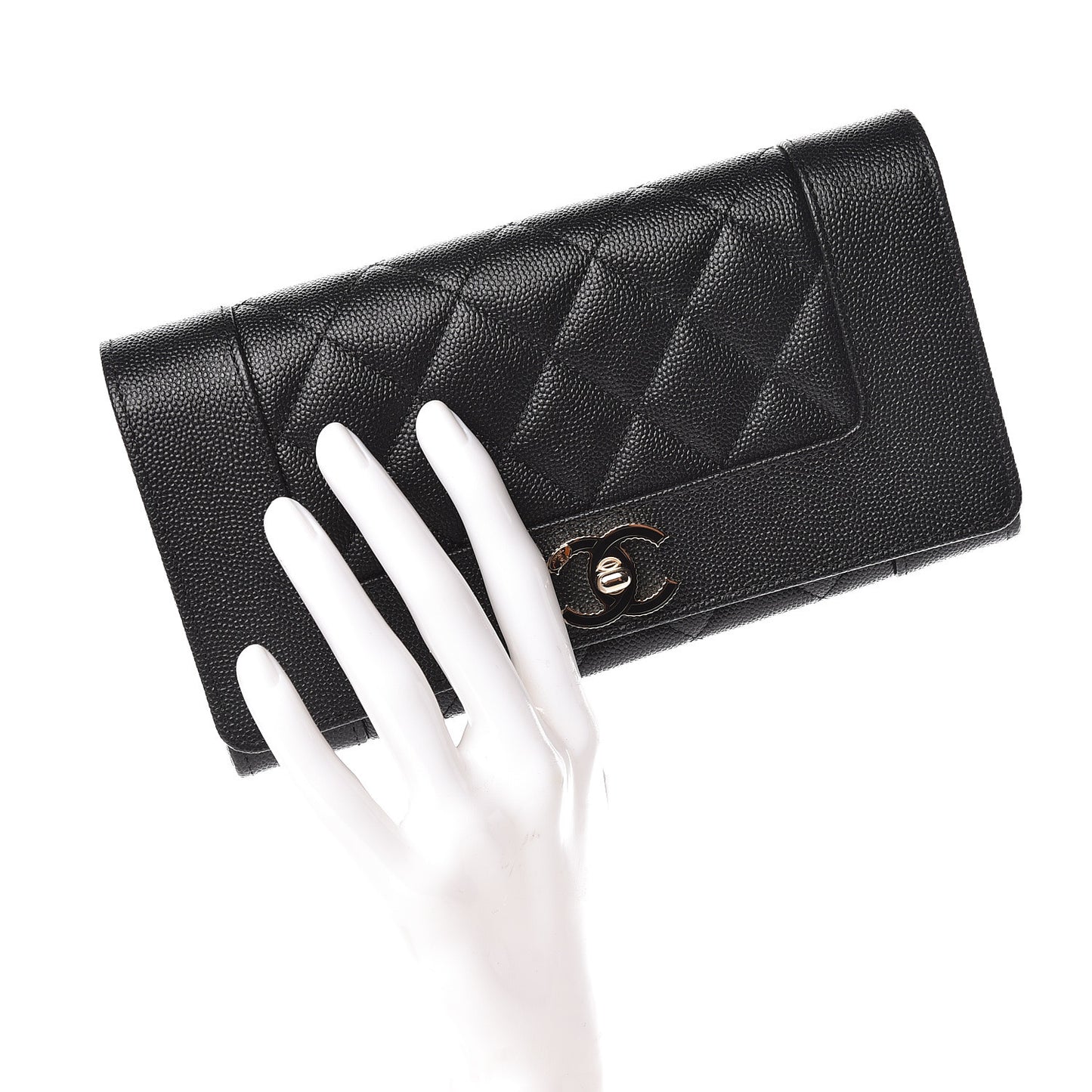 Caviar Quilted Mademoiselle Vintage Flap Wallet Black