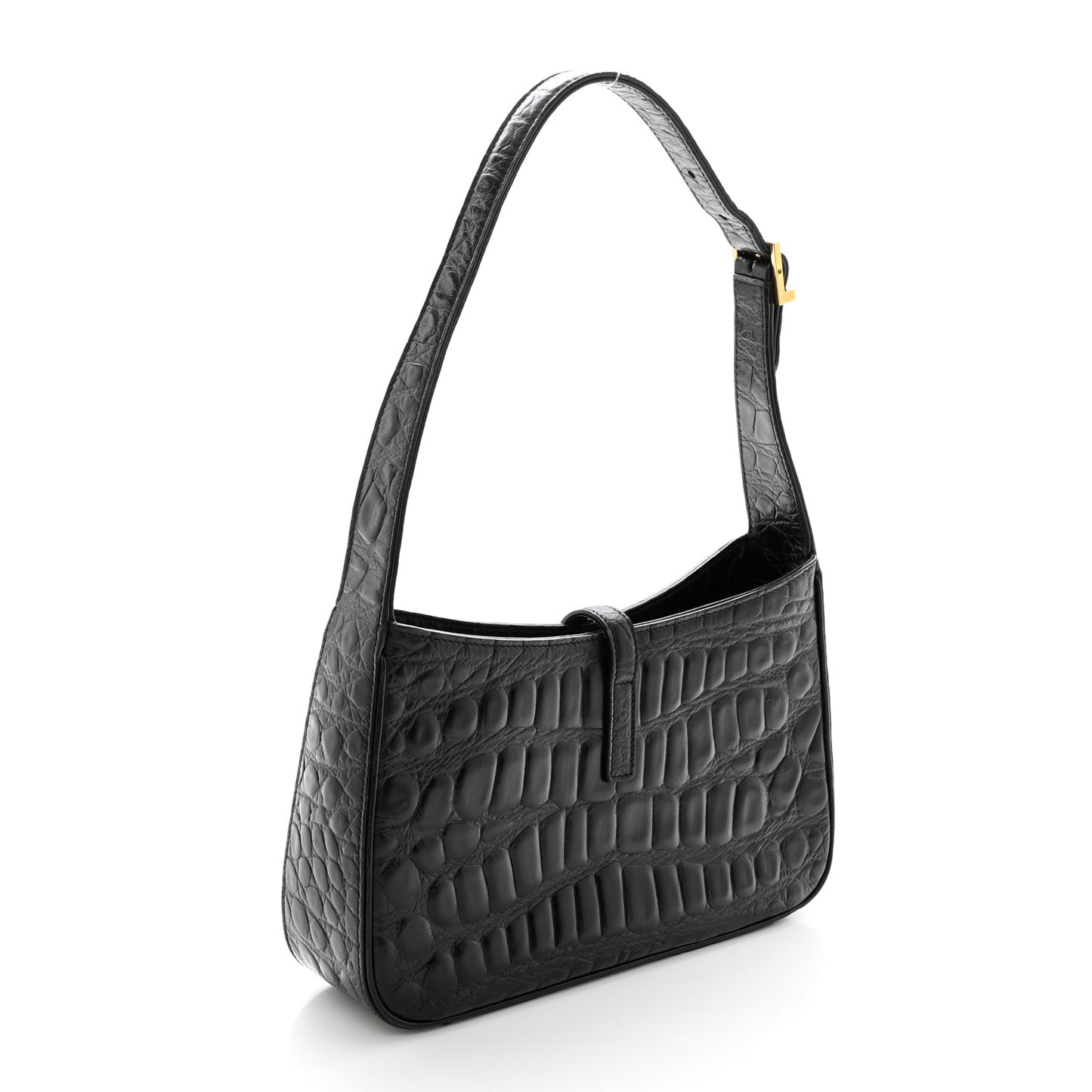 Calfskin Crocodile Embossed LE 5 A 7 Hobo Black