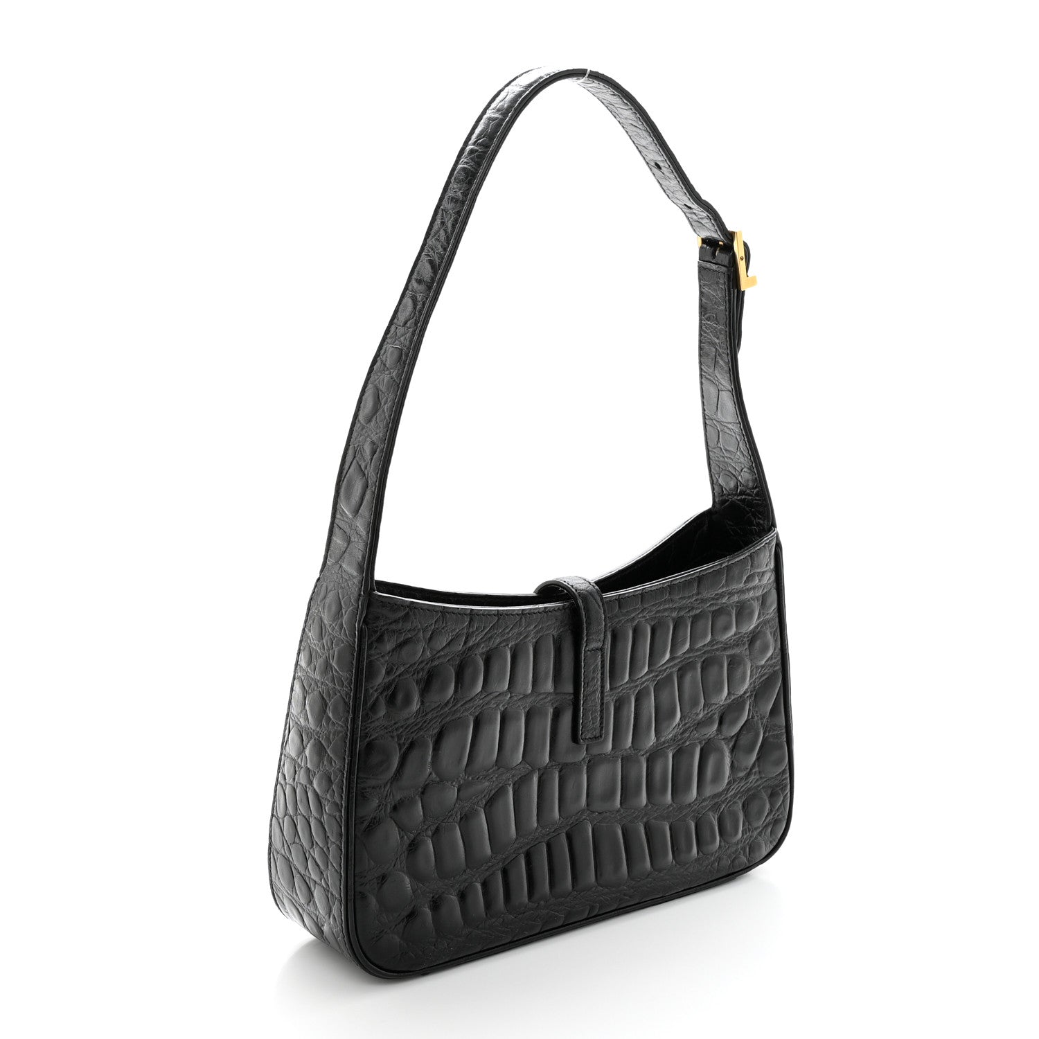Saint Laurent Calfskin Crocodile Embossed LE 5 A 7 Hobo Black 3 of 10
