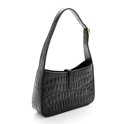 Saint Laurent Calfskin Crocodile Embossed LE 5 A 7 Hobo Black 3 of 10