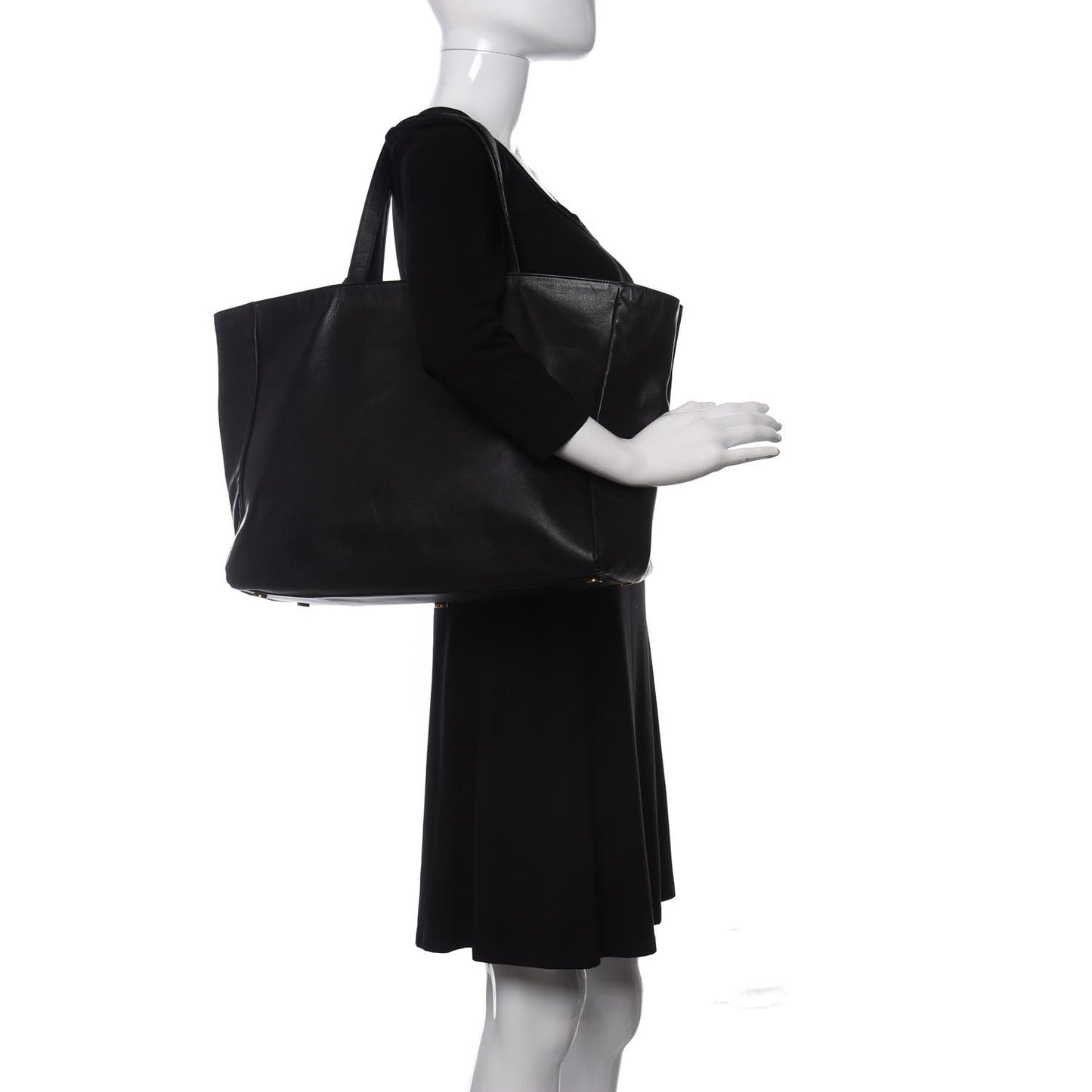 Calfskin Suede Reversible East West Shopper Tote Black