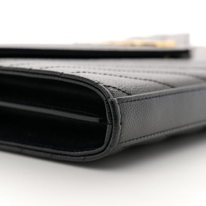 Saint Laurent Grain De Poudre Matelasse Chevron Monogram Chain Wallet Black 9 of 11