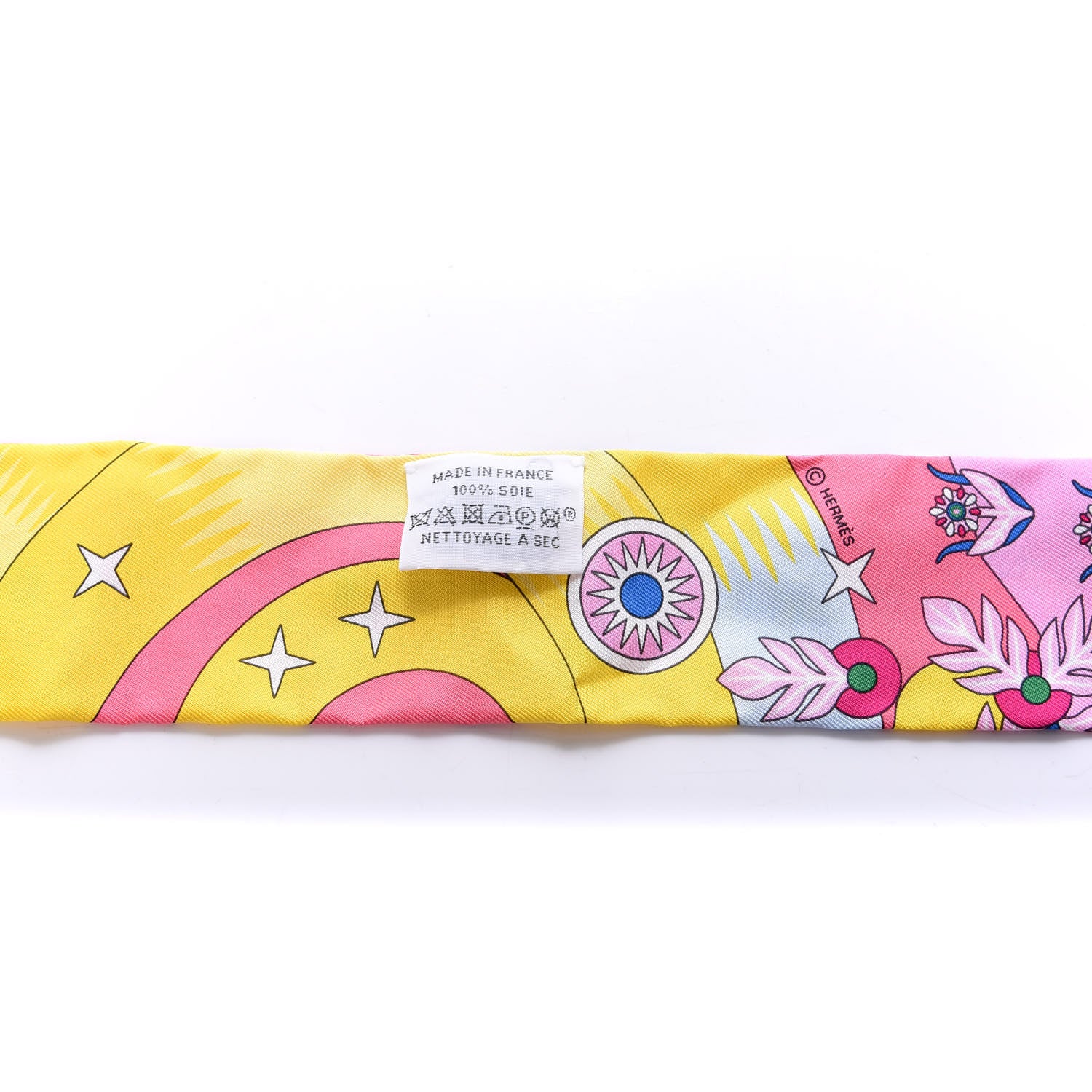 Hermes Silk La Source de Pegase Twilly Rose Vif Jaune Vif 3 of 3