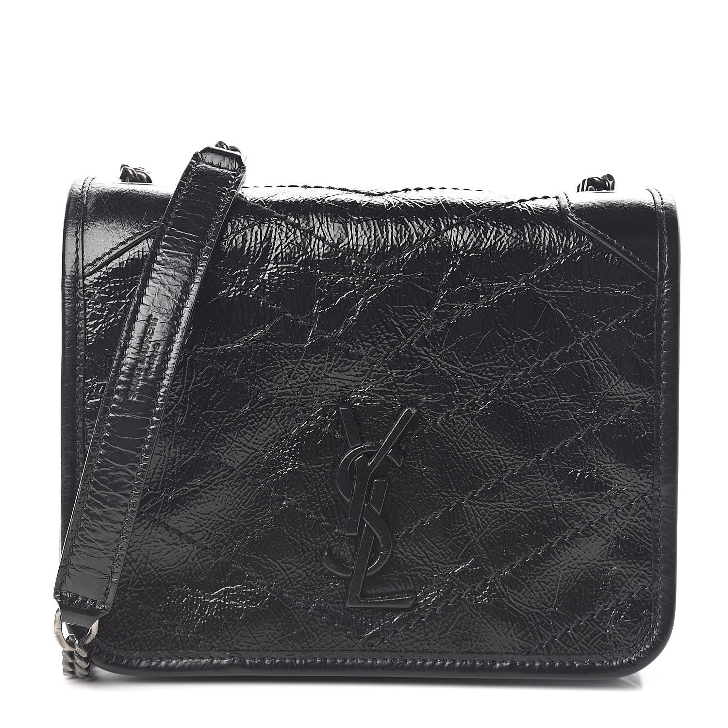 Saint Laurent Crinkled Calfskin Matelasse Monogram Niki Chain Wallet Black 1 of 10