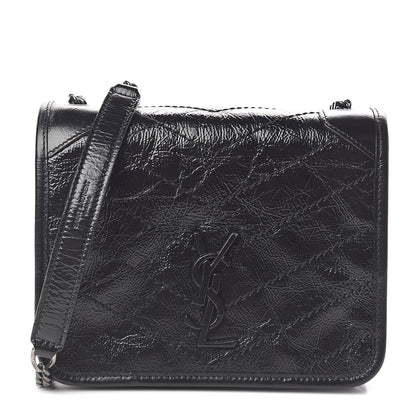 Saint Laurent Crinkled Calfskin Matelasse Monogram Niki Chain Wallet Black 1 of 10