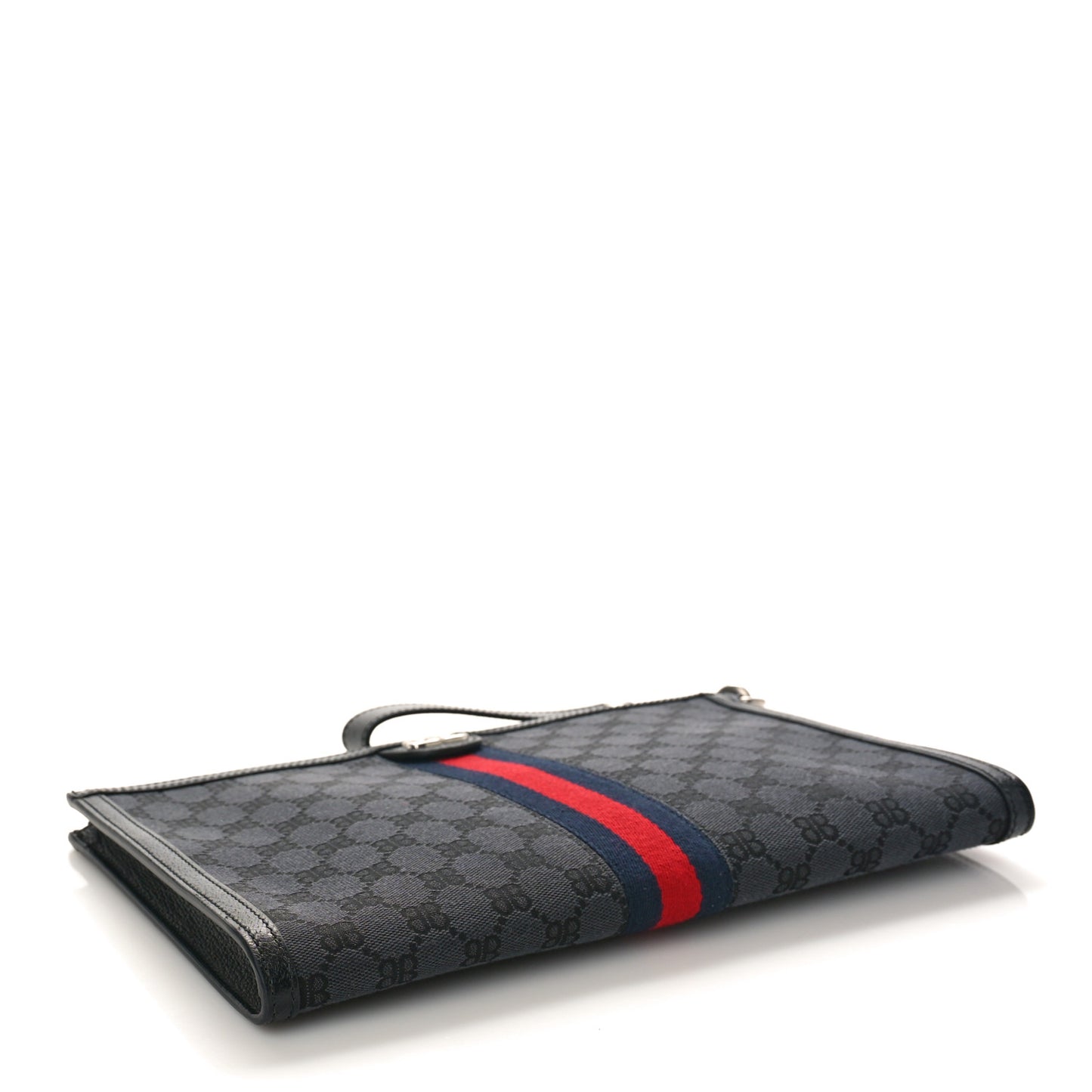 X BALENCIAGA BB Supreme Monogram Web Ophidia Laptop Pouch Black