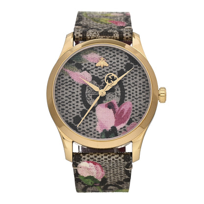 Gucci Stainless Steel Canvas 38mm G-Timeless Supreme GG Blooms Quartz Watch Brown 1 of 5