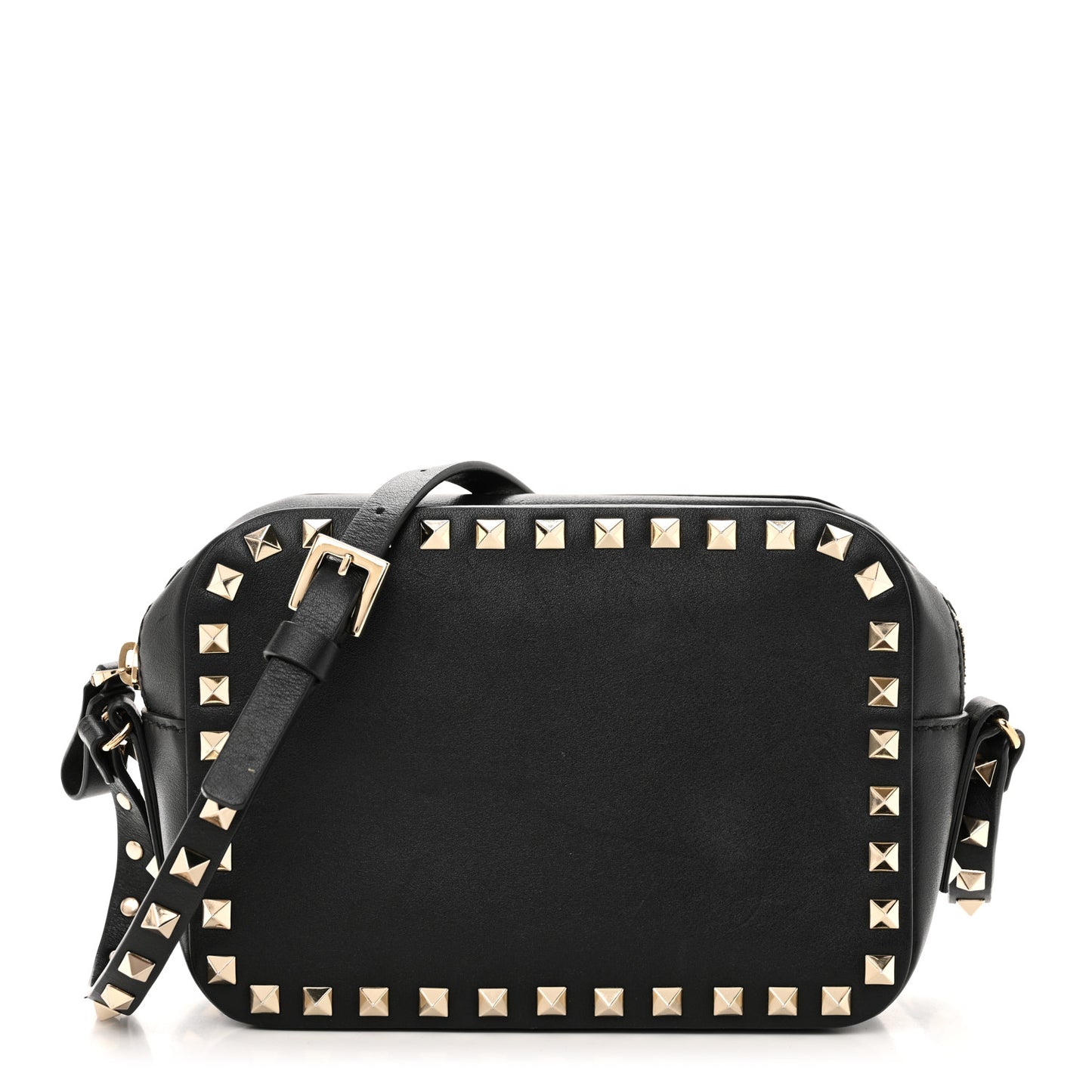 Calfskin Rockstud Camera Crossbody Bag Black