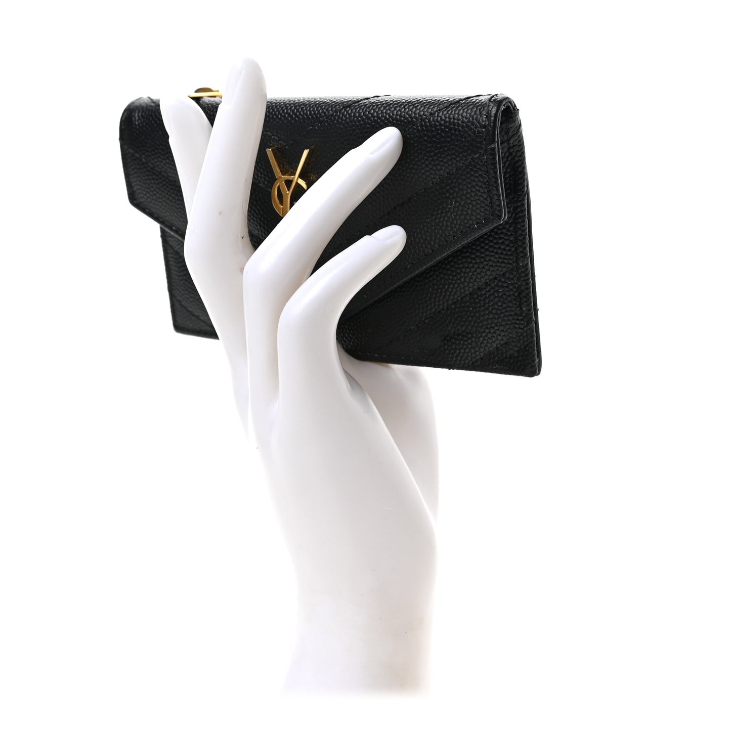 Grain De Poudre Matelasse Chevron Monogram Compact Wallet Black