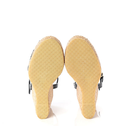 Gucci Patent Microguccissima Penelope Espadrille Wedge Sandals 35 Black 6 of 12