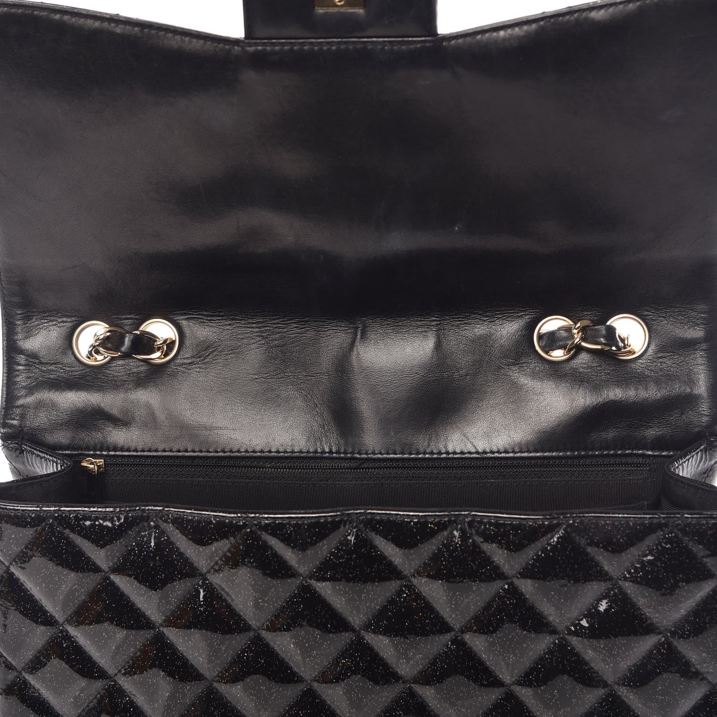 Patent Quilted Sparkle Glitter Jumbo Single Flap Black
