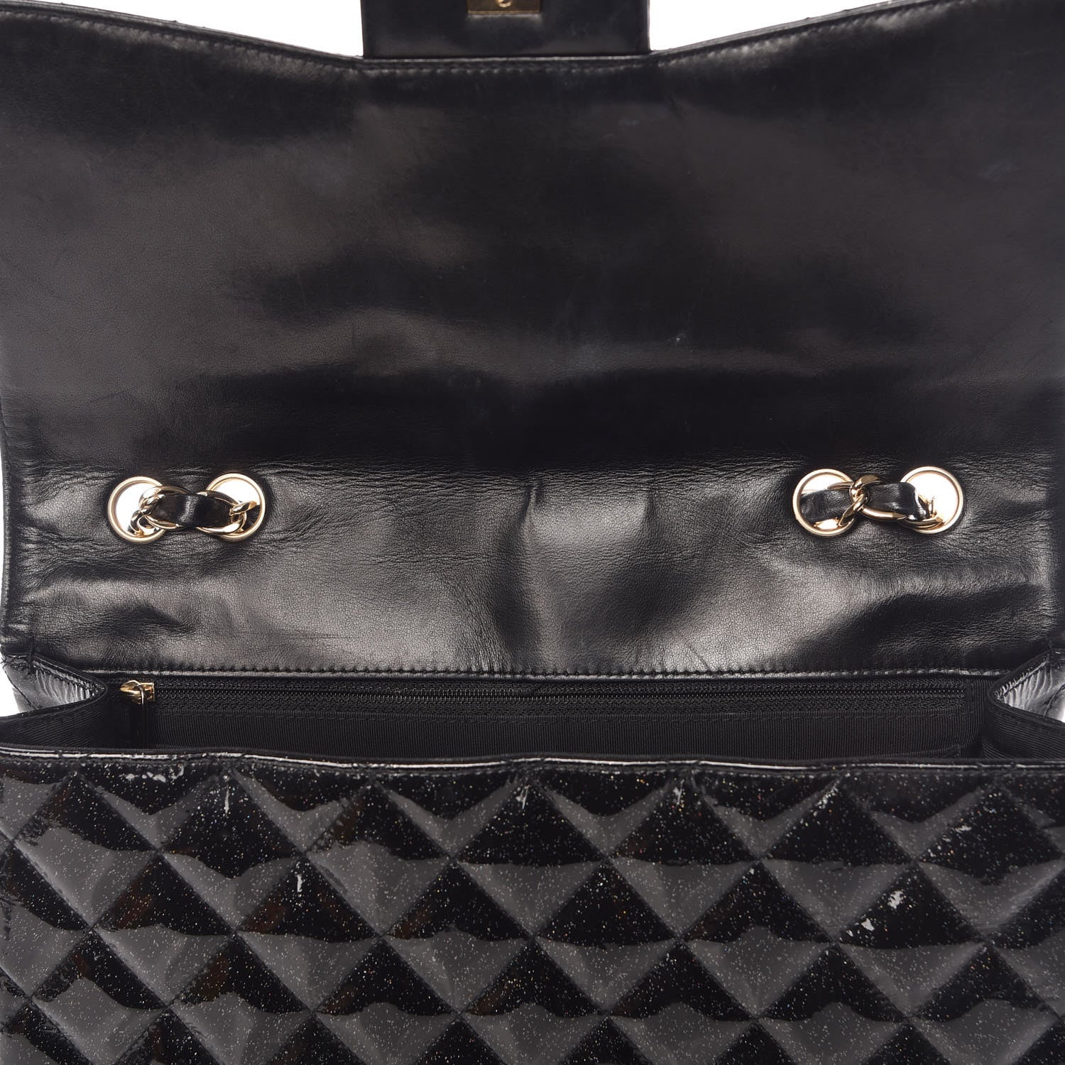Chanel Patent Quilted Sparkle Glitter Jumbo Single Flap Black 8 of 11