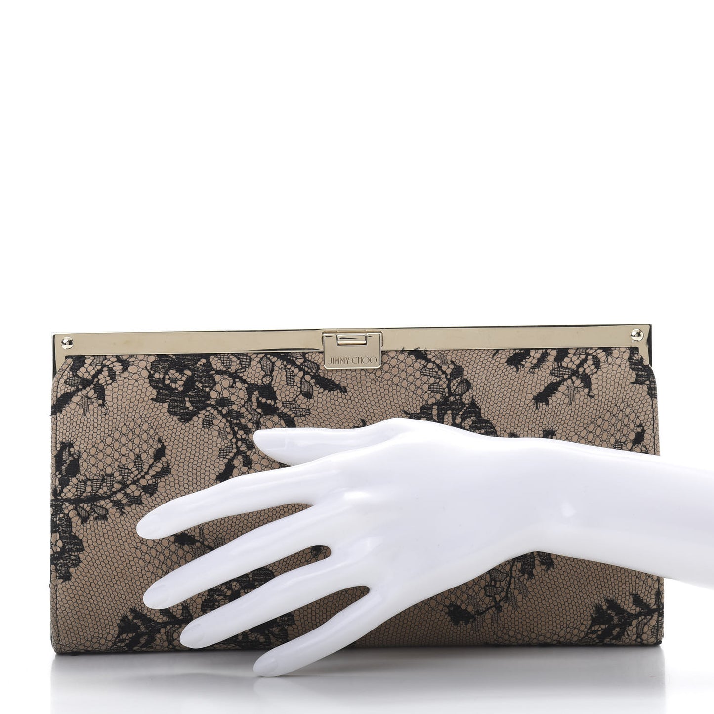 Calfskin Lace Camille Clutch Black