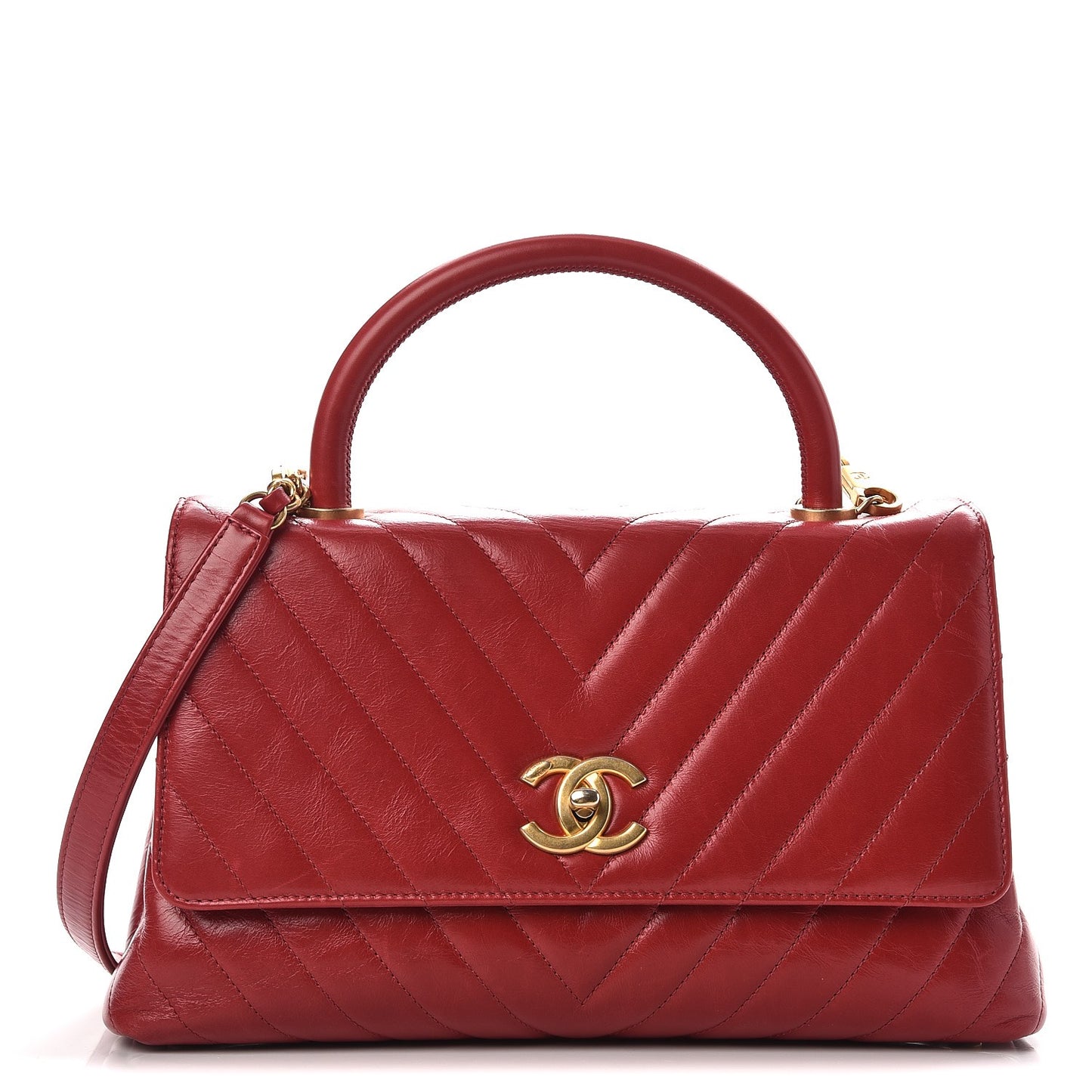 Calfskin Chevron Quilted Coco Handle Flap Red