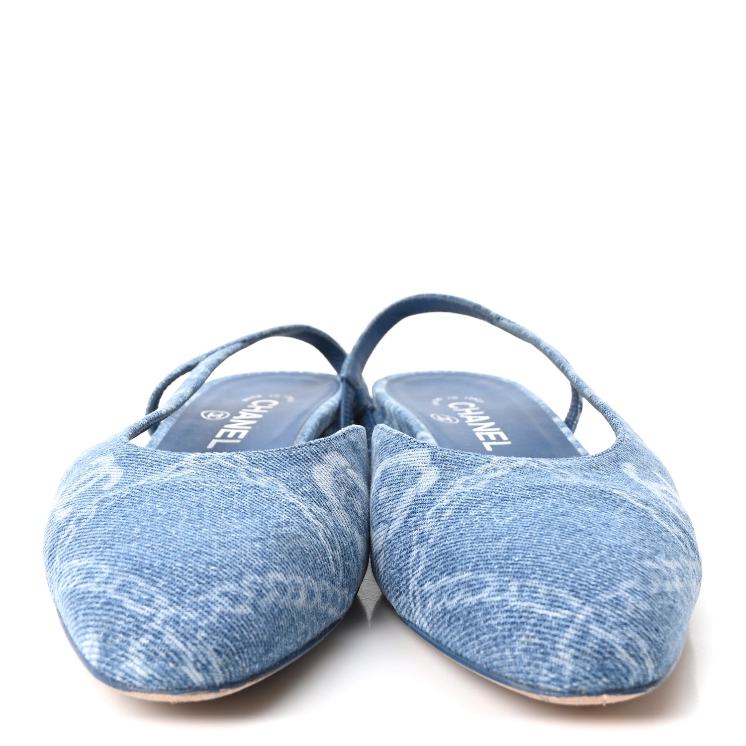 Chanel Denim Cap Toe CC Slingback Flats 38.5 Light Blue Multicolor 3 of 10
