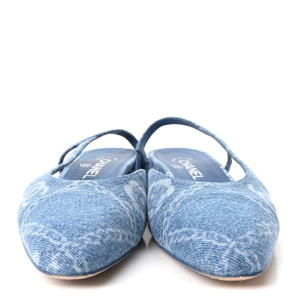 Chanel Denim Cap Toe CC Slingback Flats 38.5 Light Blue Multicolor 3 of 10
