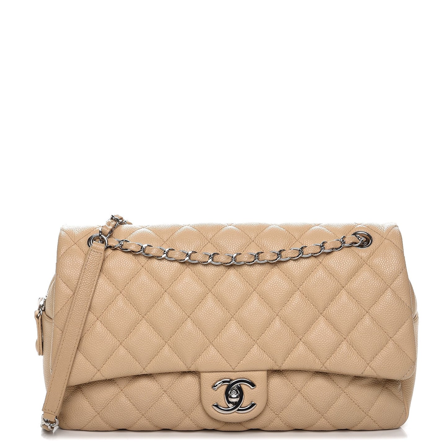Caviar Quilted Jumbo Easy Flap Beige