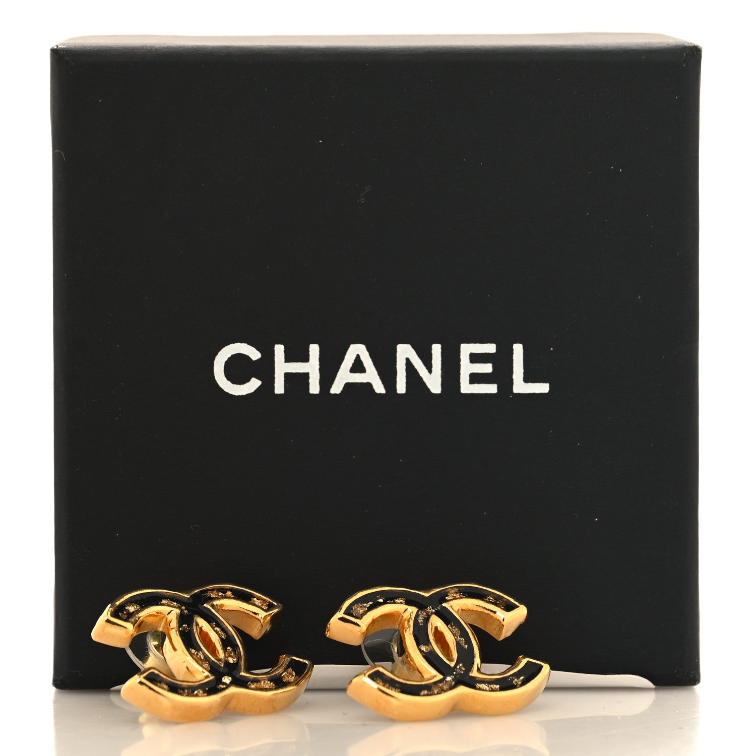 Chanel Resin CC Stud Earrings Black Gold 5 of 5
