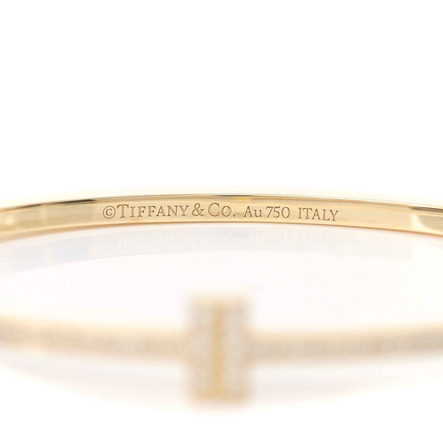 18K Yellow Gold Diamond T Hinged Wire Bangle Bracelet