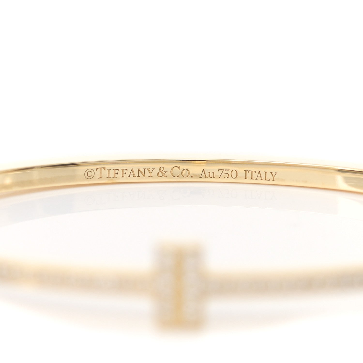 Tiffany 18K Yellow Gold Diamond T Hinged Wire Bangle Bracelet 4 of 4