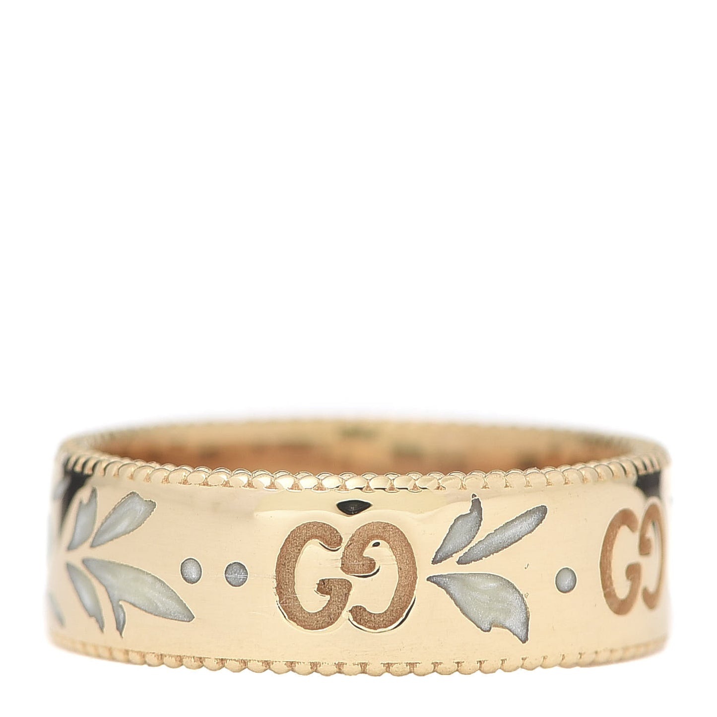 18K Yellow Gold Enamel 6mm Icon Blooms Ring 50 5.5