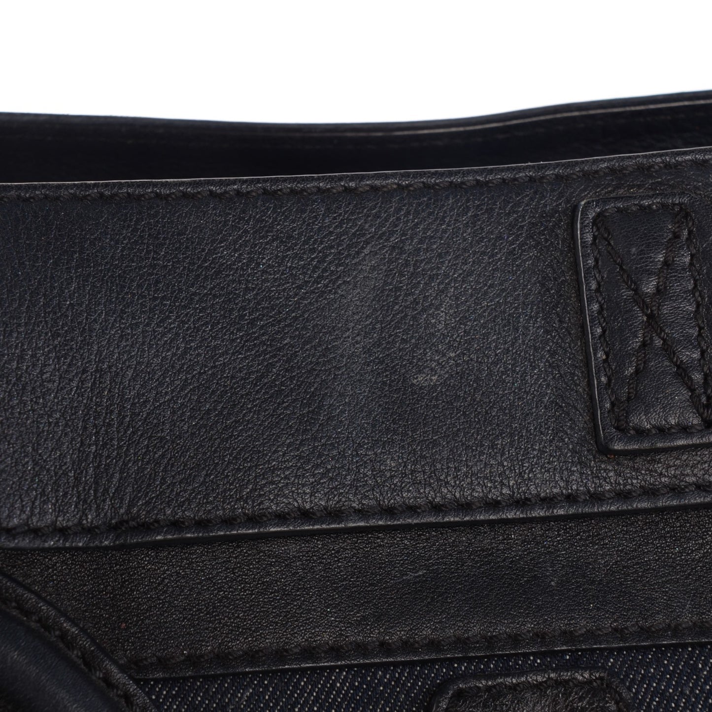 Calfskin Denim Mini Luggage Black Navy