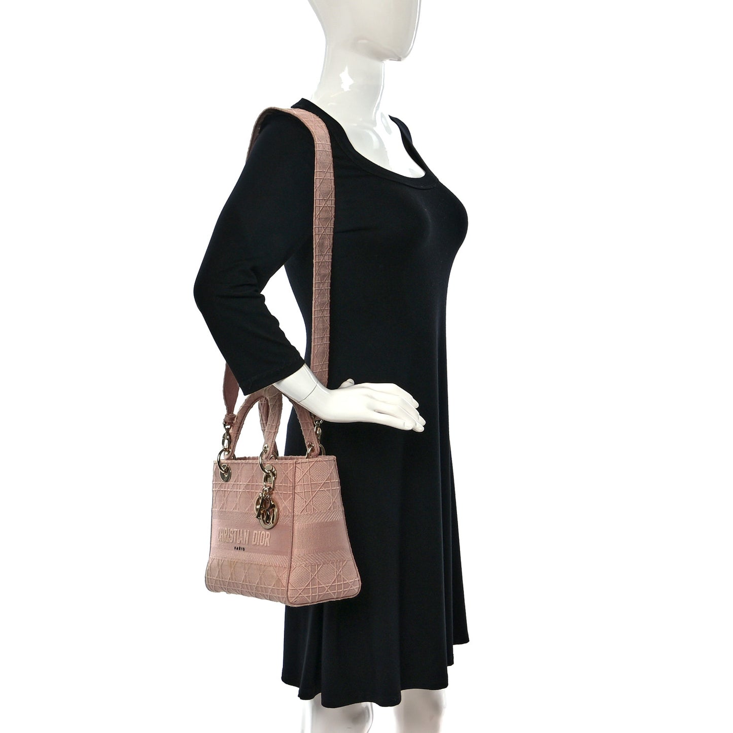 Canvas Embroidered Cannage Medium Lady D-Lite Pink