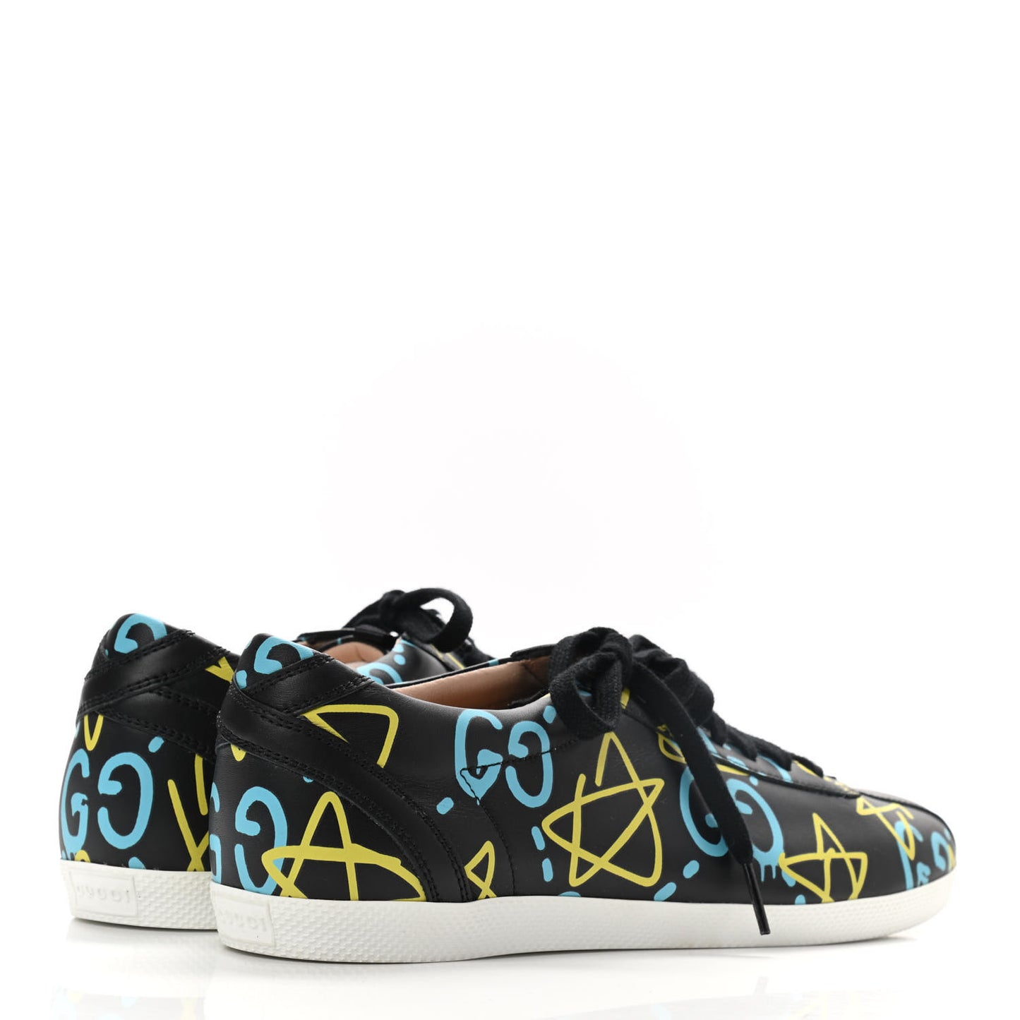Calfskin GucciGhost Print Womens Low Top Sneakers 40 Black New Acquamarine