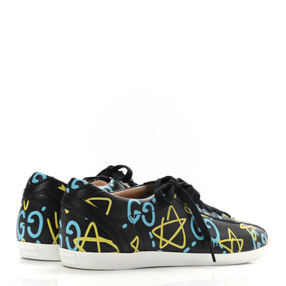 Gucci Calfskin GucciGhost Print Womens Low Top Sneakers 40 Black New Acquamarine 4 of 7