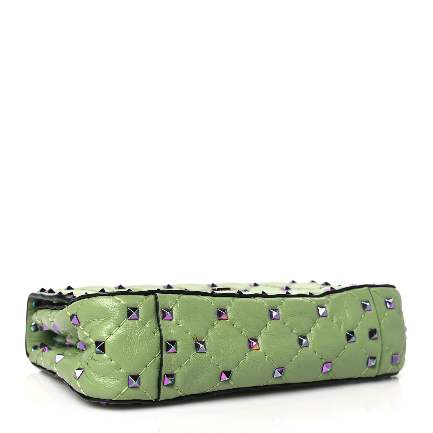 Lambskin Oil Slick Rockstud Spike Shoulder Bag Green