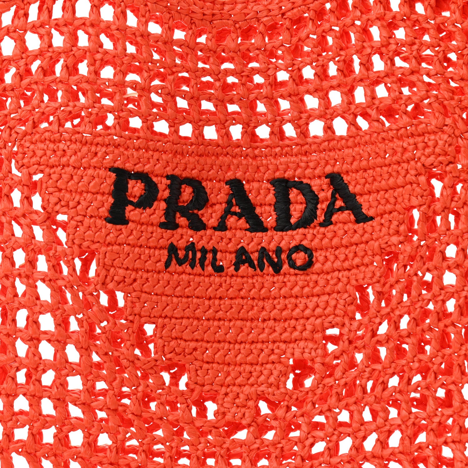Prada Yarn Raffia Effect Crochet Logo Embroidered Tote Bag Arancio 7 of 9