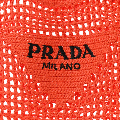 Prada Yarn Raffia Effect Crochet Logo Embroidered Tote Bag Arancio 7 of 9