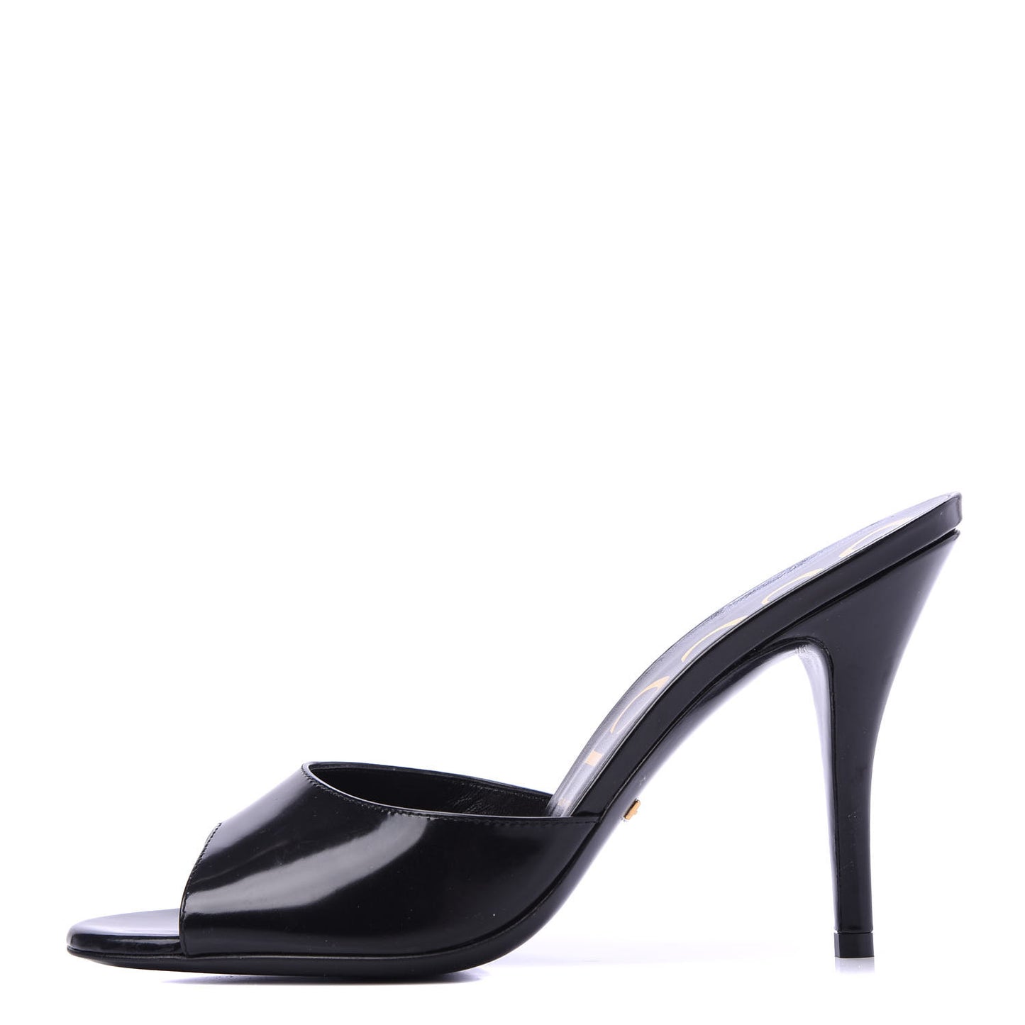 Polished Calfskin Scarlet Mid Heel Slide Sandals 38 Black