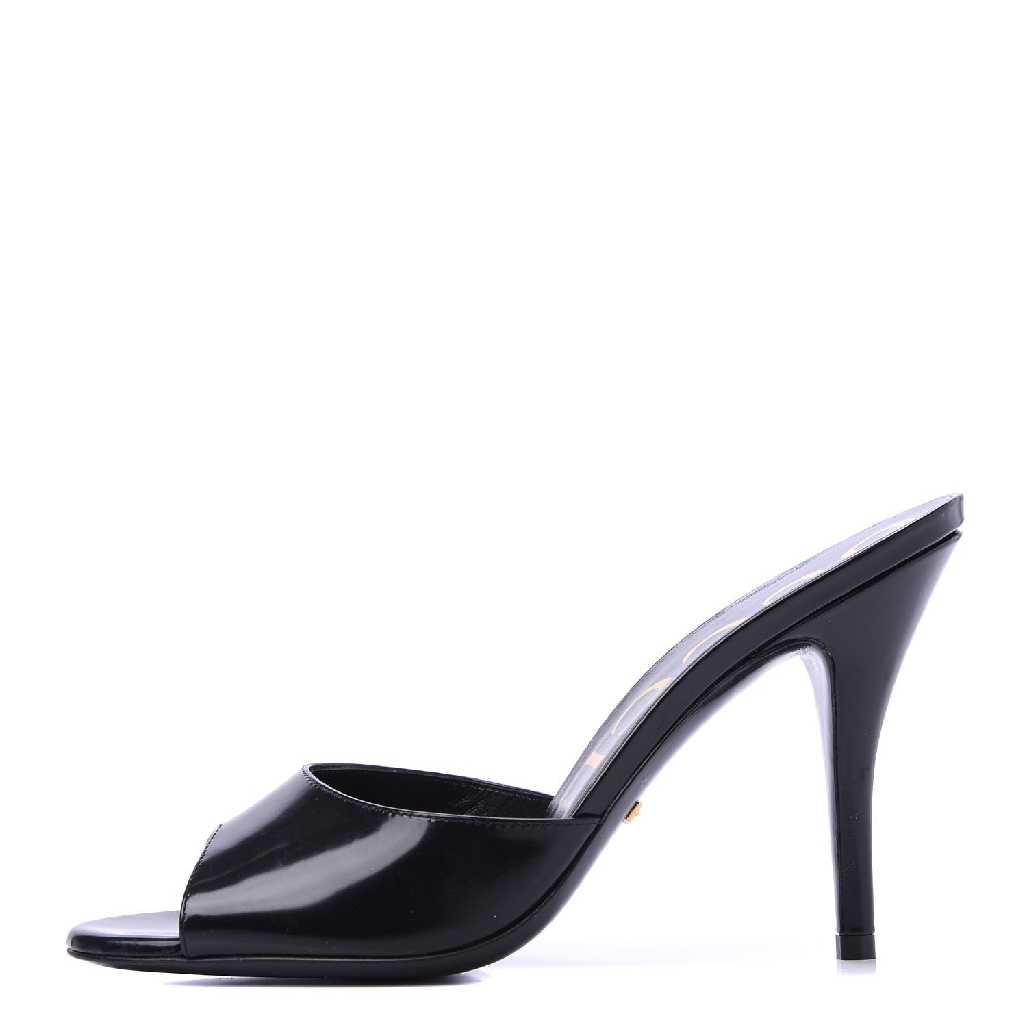 Gucci Polished Calfskin Scarlet Mid Heel Slide Sandals 38 Black 1 of 8