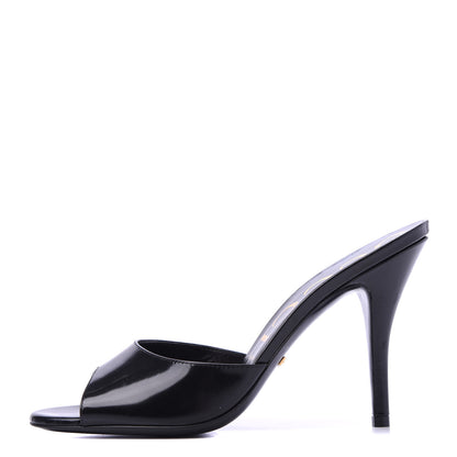 Gucci Polished Calfskin Scarlet Mid Heel Slide Sandals 38 Black 1 of 8
