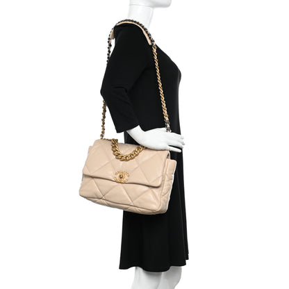 Chanel Lambskin Quilted Large Chanel 19 Flap Beige 2 of 11