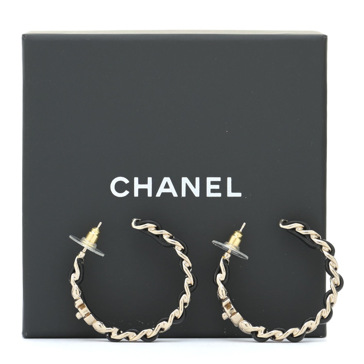 Chanel Lambskin CC Turnlock Chain Hoop Earrings Gold Black 5 of 5