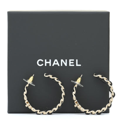 Chanel Lambskin CC Turnlock Chain Hoop Earrings Gold Black 5 of 5