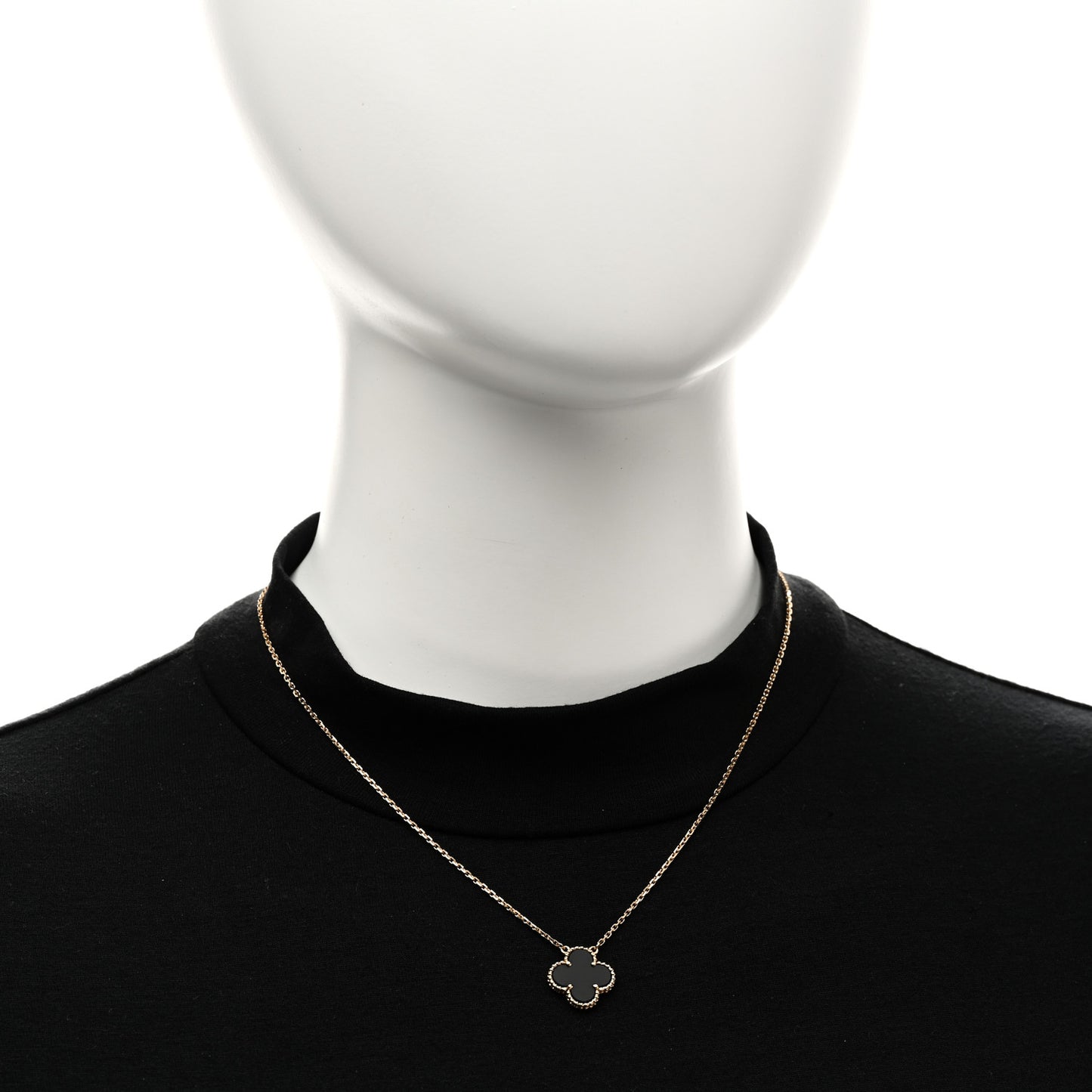 18K Yellow Gold Black Onyx Vintage Alhambra Pendant Necklace
