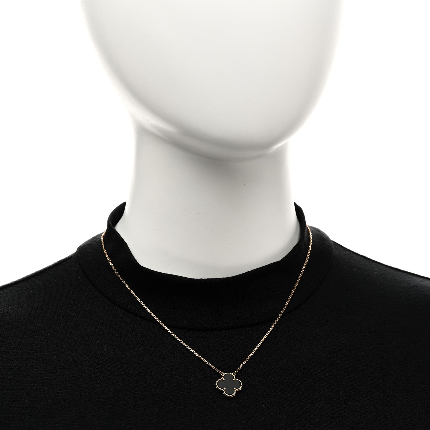Van Cleef & Arpels 18K Yellow Gold Black Onyx Vintage Alhambra Pendant Necklace 2 of 5