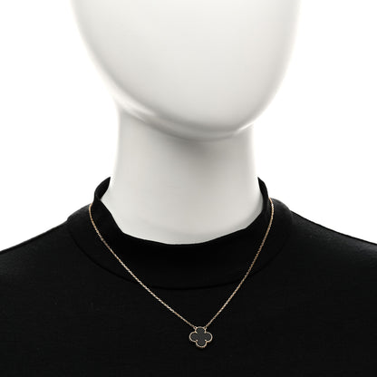 Van Cleef & Arpels 18K Yellow Gold Black Onyx Vintage Alhambra Pendant Necklace 2 of 5